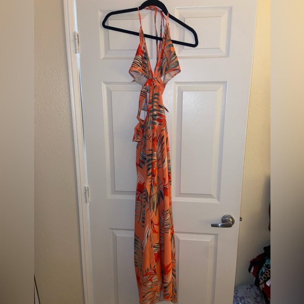 Orange Cut Out Tropical Dress